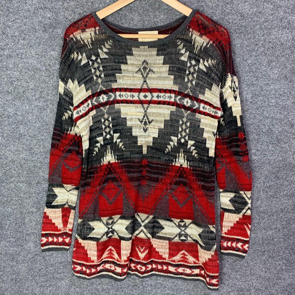 VINTAGE Denim & Supply Ralph Lauren Women's XS Red Geometric Aztec Sweater - Picture 1 of 8